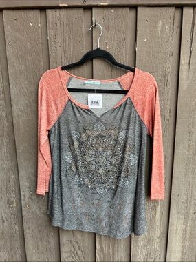 Maurice’s Soft Raglan Women's Top - Coral Sleeves with Gray Body